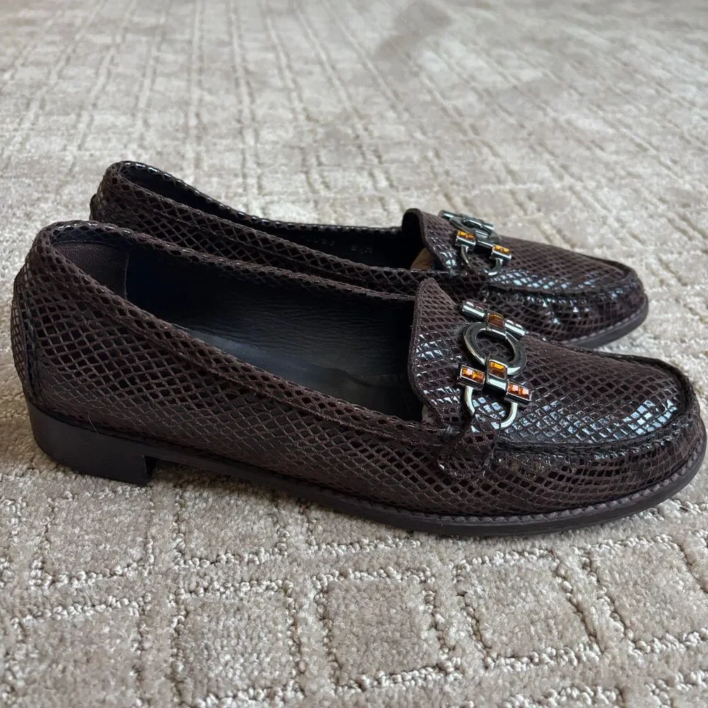 Stuart Weitzman Patent Leather Loafers Women's 8.5M (fits like 8) Brown READ